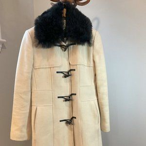 Banana Republic Winter White Duffle Coat Shearling Fur Collar!